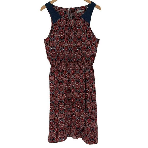 Athleta Printed Martinique Dress Tassel Faux Wrap Knee Length Red Women Medium - Picture 2 of 11